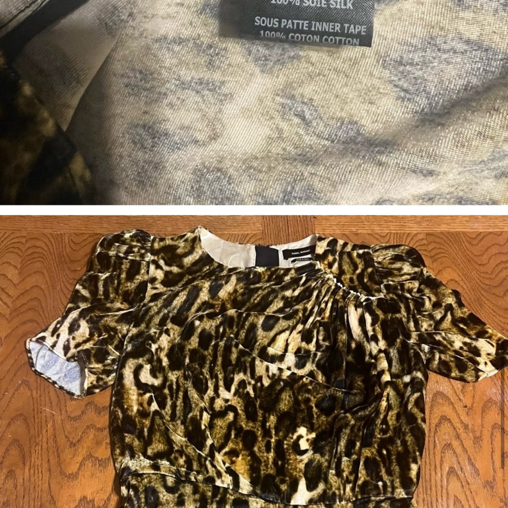 Isabel Marant Udell Leopard Animal Print Ruched Velvet Top Sz 36 FR or 4 US